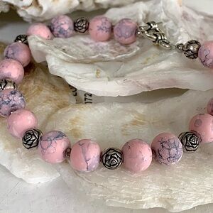 Pink & Gray Zebra Jasper & Rose Bracelet
